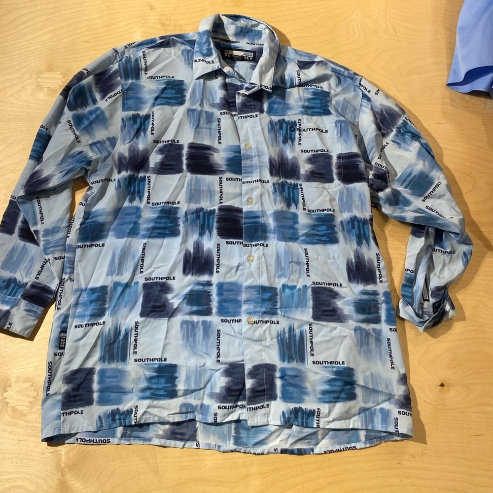 South Pole Blue Patterned Men's Long Sleeve Button Up Shirt XL (LU)